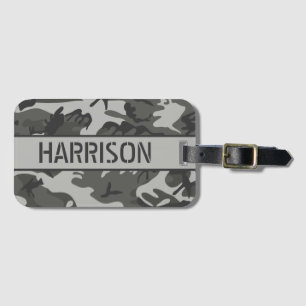 Personalized Gray Camo Luggage Tag