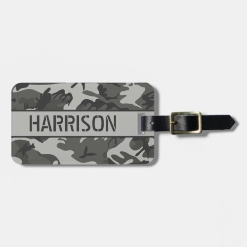 Personalized Gray Camo Luggage Tag