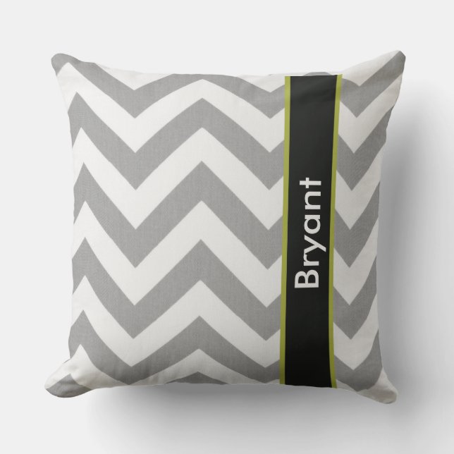 Personalized Gray Chevron Throw Pillow (Front)