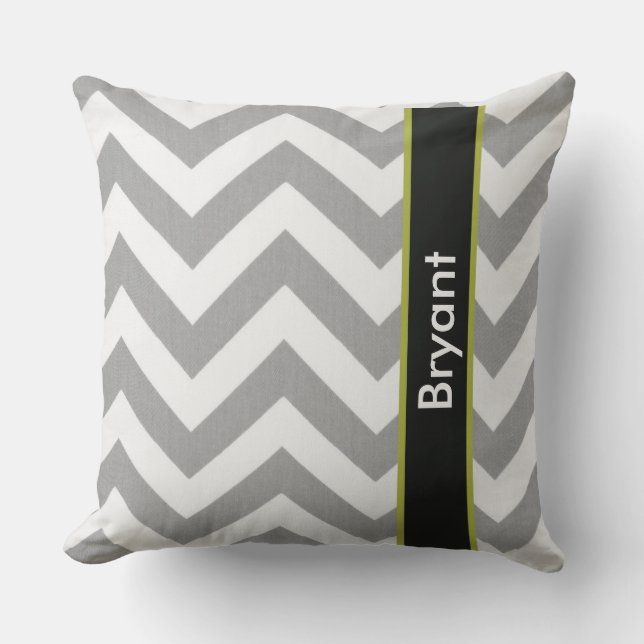 Personalized Gray Chevron Throw Pillow (Front)