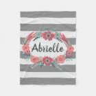 Personalized Gray, coral floral Fleece Blanket