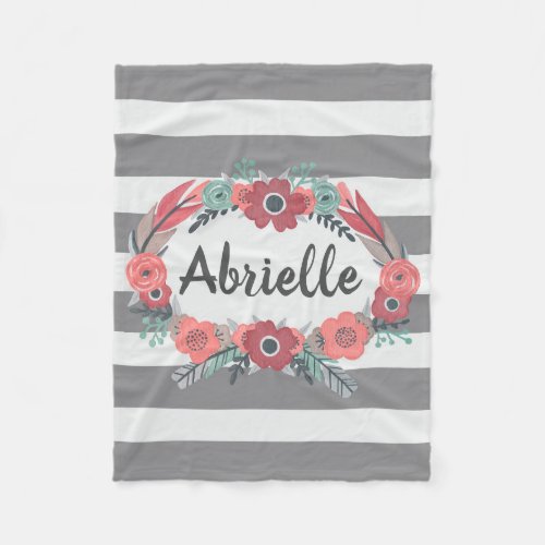 Personalized Gray coral floral Fleece Blanket