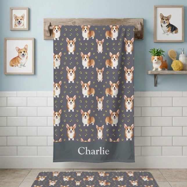 Personalized Gray Corgi Dog Bath Towel (Creator Uploaded)