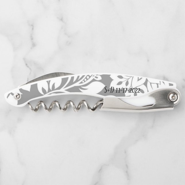 Personalized Gray Damask Corkscrew (Back)