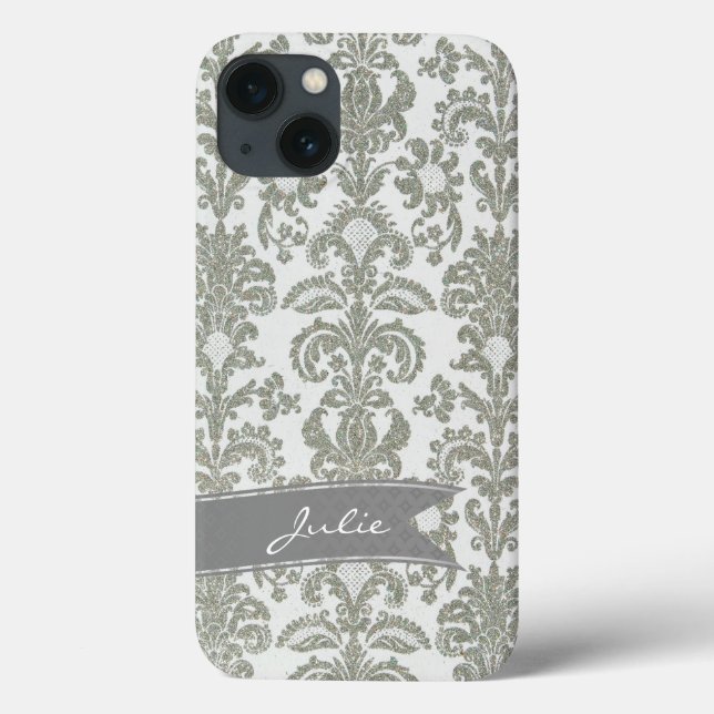 Personalized Gray Damask iPhone 6 Case (Back)