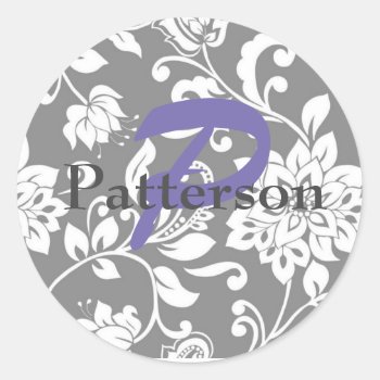 Personalized Gray Damask Stickers & Envelope Seals by Dmargie1029 at Zazzle