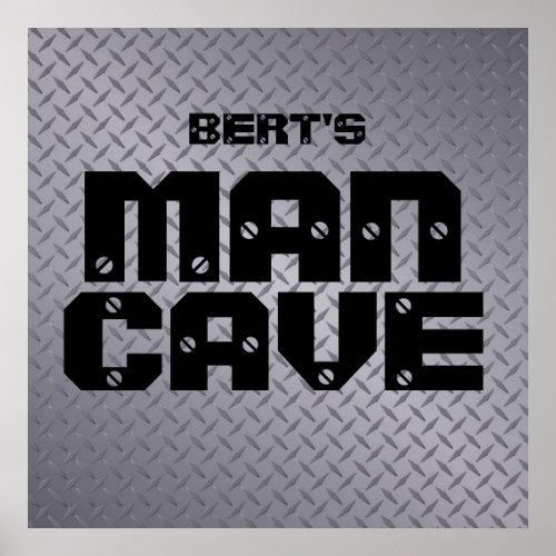 Personalized Gray Diamond Plate Man Cave Poster