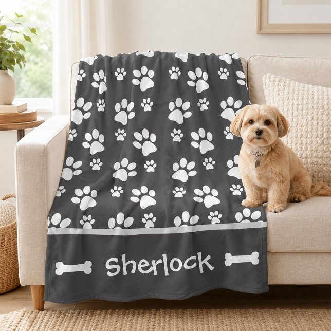Personalized Gray Dog Blanket Puppy Gift  (Gray personalized dog blanket)