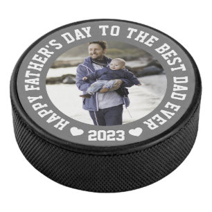 Personalized Gray father's Day Photo Hockey Puck