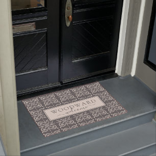 Personalized Gray Geometric Tile Pattern Welcome Doormat