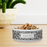Personalized Gray Giraffe Animal Print Pet Bowl<br><div class="desc">For the most stylish pets,  this cute personalized safari patterned bowl for dogs or cats features a giraffe animal print in gray and ivory with striped accents at the top and bottom. Personalize with your pet's name.</div>
