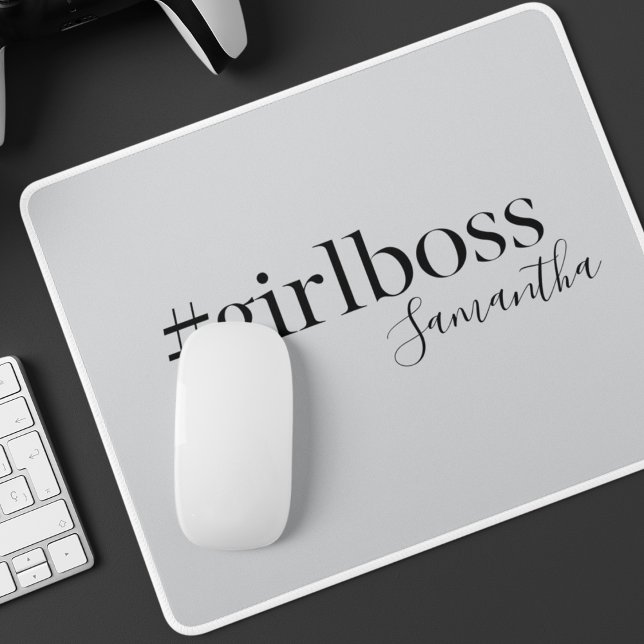 Personalized Gray #GirlBoss Name  Mouse Pad (Creator Uploaded)