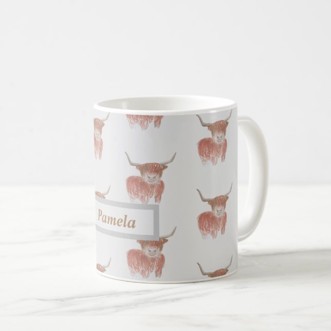 personalized gray highland cow mug (Front Right)