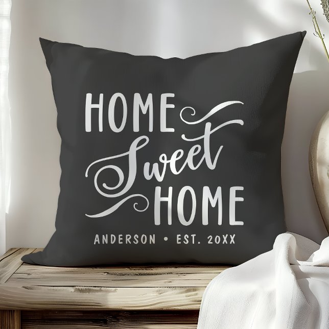 Personalized Gray Home Sweet Home Throw Pillow (Creator Uploaded)