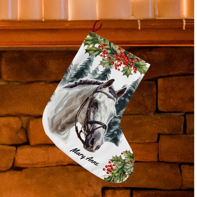 Personalized Gray Horse Christmas Stocking (Creator Uploaded)