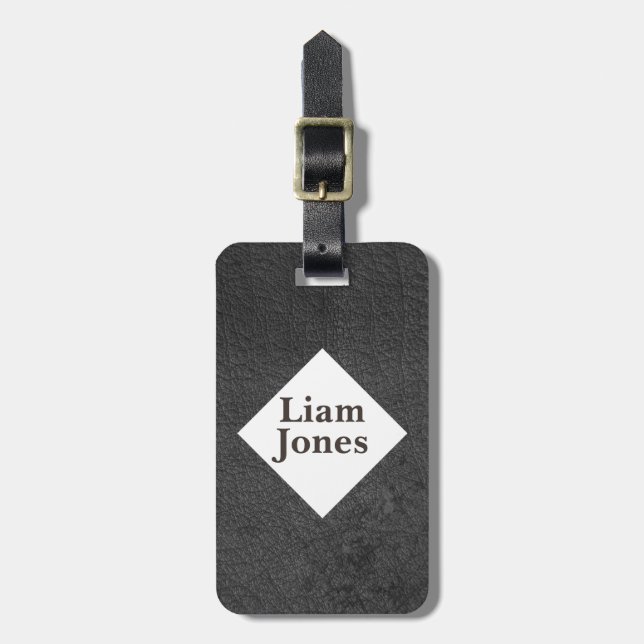 Personalized Gray Leather Print luggage tag (Front Vertical)