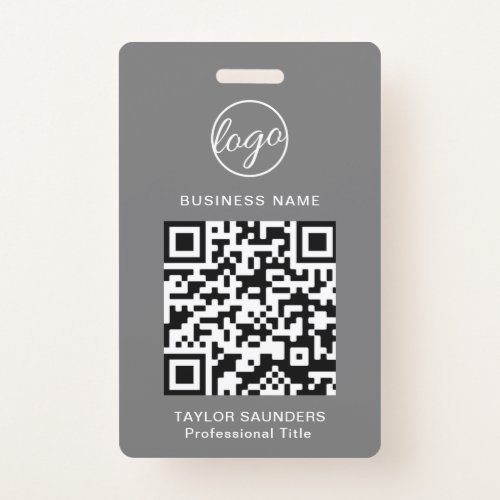 Personalized Gray Logo ID Employee QR Code Badge
