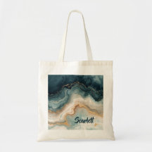 Personalized Gray Marble Swirl Name Tote Bag