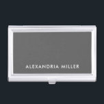 Personalized Gray Minimalist Business Card Case<br><div class="desc">Keep your business cards organized and stylish with this personalized gray minimalist business card case. The design features your name in white sans serif font on a sleek gray background. This durable case is perfect for networking events,  conferences,  and everyday use.</div>