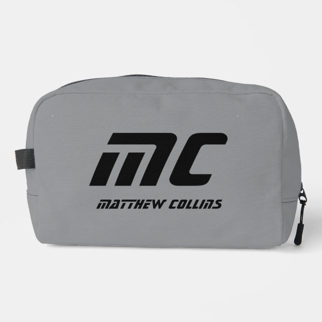 Personalized Gray Minimalist Monogram Name Men's Dopp Kit (Front)