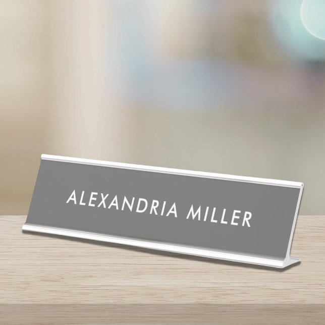 Personalized Gray Modern Desk Name Plate (Creator Uploaded)