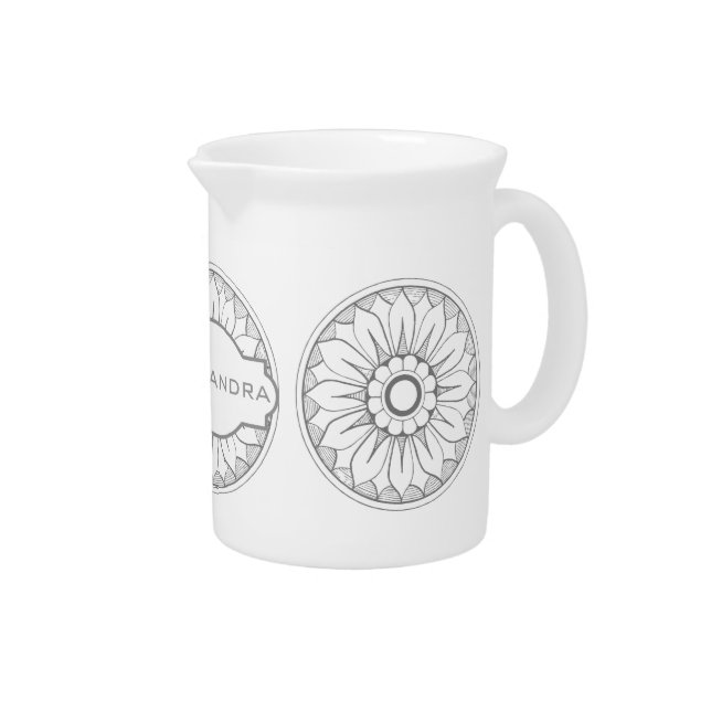 Personalized Gray Modern Medallion Pattern Pitcher (Right)
