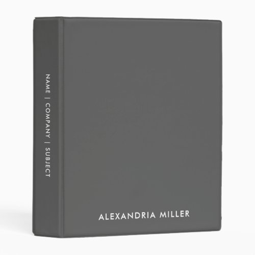 Personalized Gray Modern Mini Binder White Font