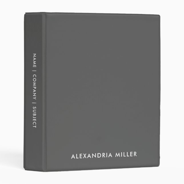 Personalized Gray Modern Mini Binder White Font (Front/Spine)