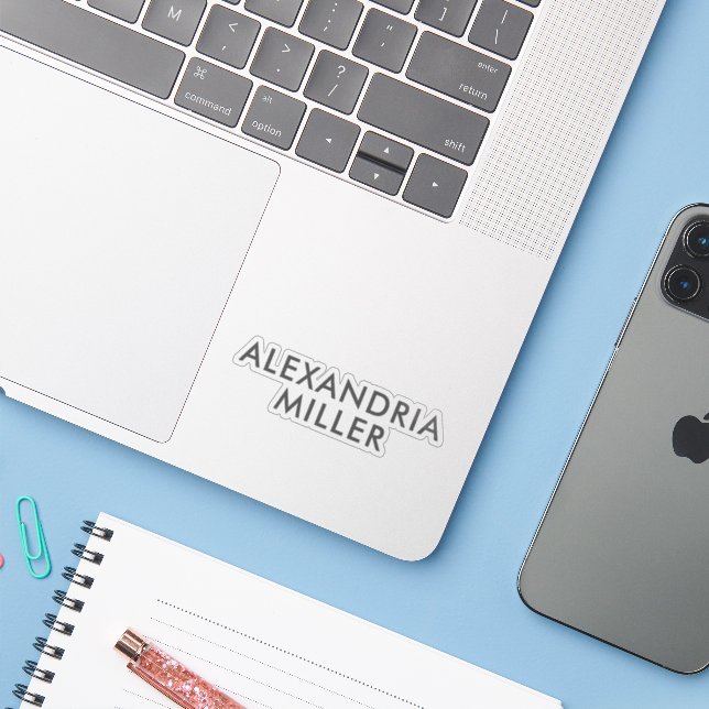 Personalized Gray Modern Name Monogram Sticker (Laptop w/ iPhone)