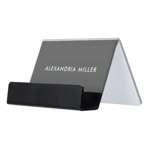 Personalized Gray Monogram Desk Business Card Holder