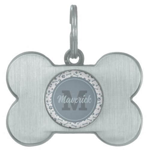 Personalized Gray Monogram Name Dog  Pet ID Tag