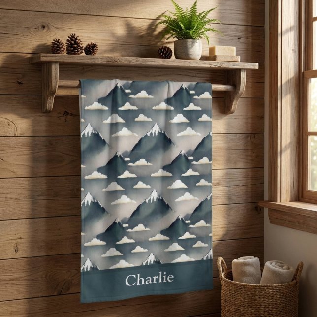 Personalized Gray Mountain Bath Towel (Creator Uploaded)