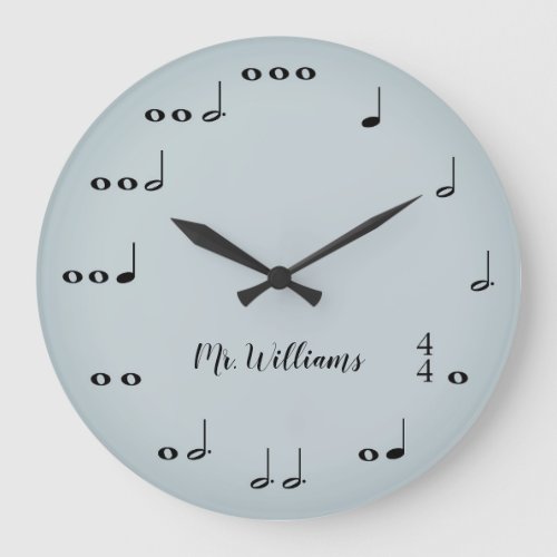 Personalized Gray Music Notes Round Clock