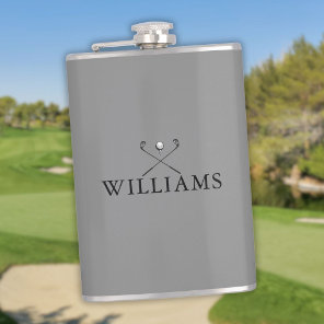 Personalized Gray Name Golf Clubs Flask