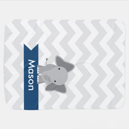 Personalized Gray Navy Blue Chevron Elephant Swaddle Blanket Zazzle