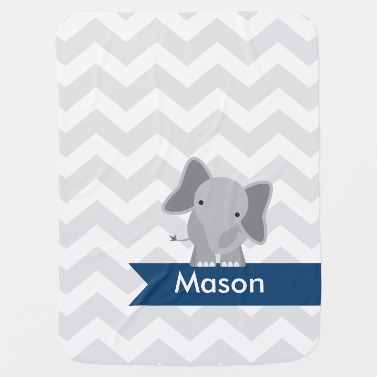 Personalized Gray Navy Blue Chevron Elephant Swaddle Blanket Zazzle