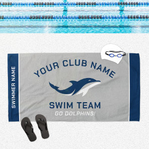 Personalized Gray Navy Swim Team Swimmer Name Beach Towel