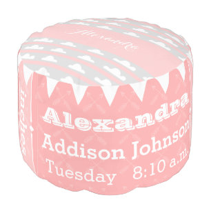 Personalized Gray Pink Birth Record Cloud pouf