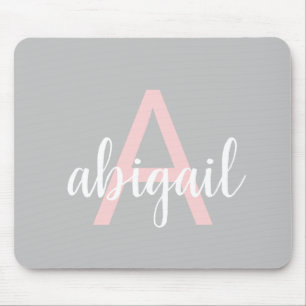 Personalized Gray Pink Monogram Modern Name Mouse Pad