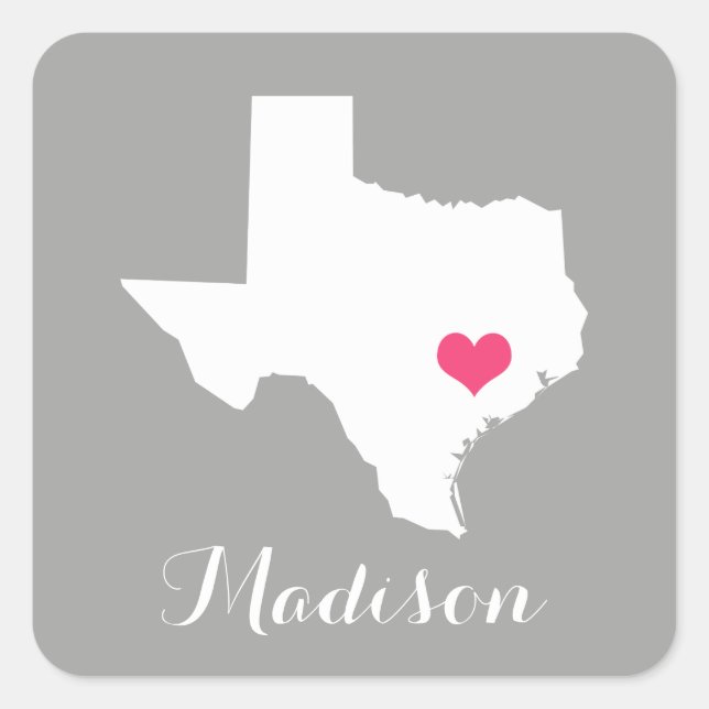 Personalized Gray & Pink Texas Home State Square Sticker (Front)