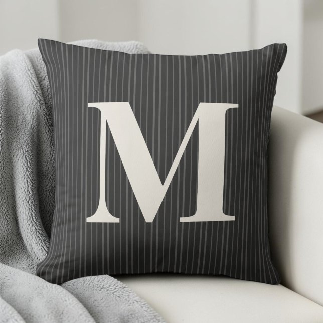 Personalized Gray Preppy Striped Monogram Initial Throw Pillow (Personalized Gray Preppy Striped Monogram Initial Throw Pillow)