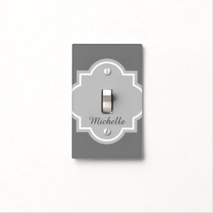Personalized gray quatrefoil light switch cover