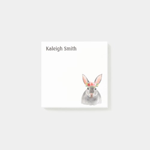 Personalized Gray Rabbit Red Pink Floral Post_it Notes