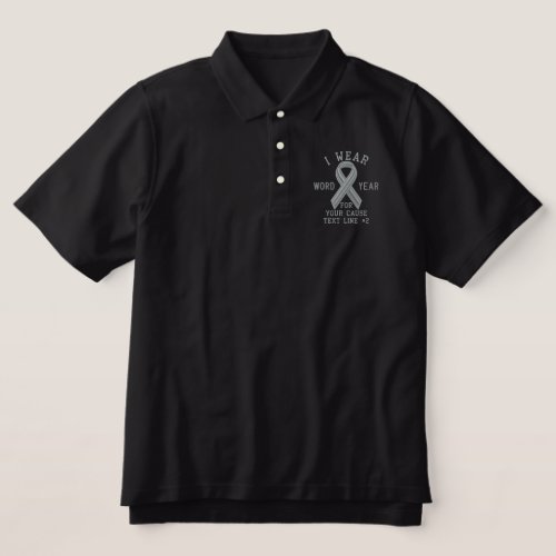 Personalized Gray Ribbon Awareness Embroidery Embroidered Polo Shirt