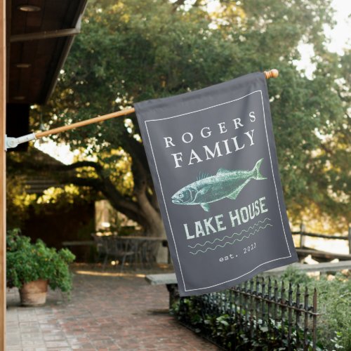 Personalized Gray Rustic Lake House Flag