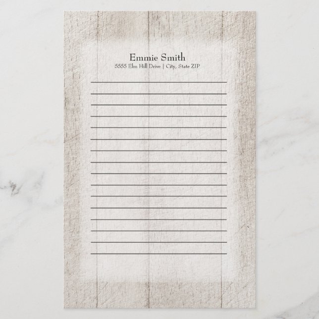 Personalized Gray Rustic Wood Stationery (Front)