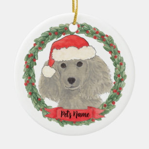 Personalized Gray Silver Poodle Ceramic Ornament