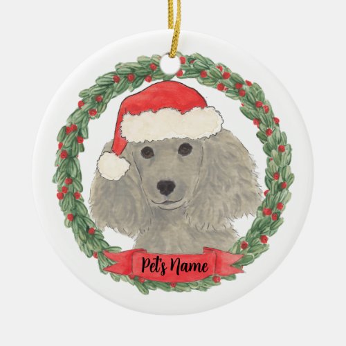 Personalized Gray Silver Poodle Ceramic Ornament