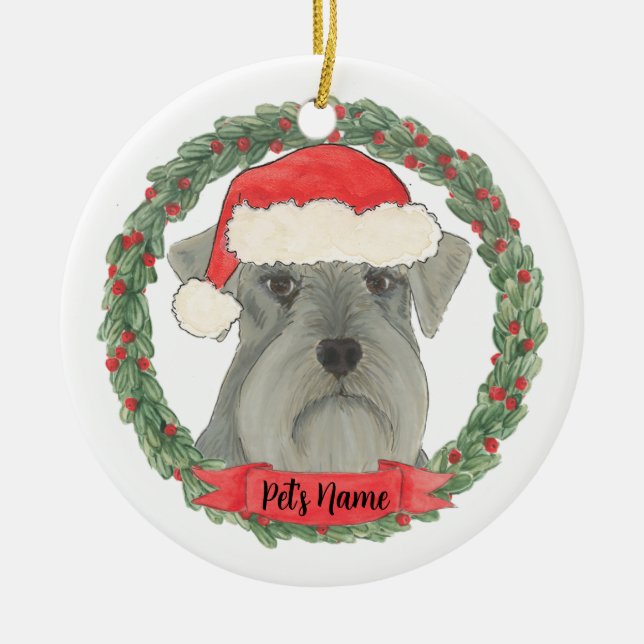 Personalized Gray Silver Schnauzer Ceramic Ornament (Front)