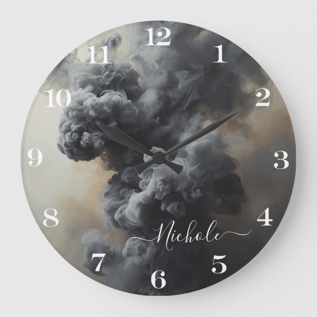 Personalized Gray Smoke Abstract Clock (Front)